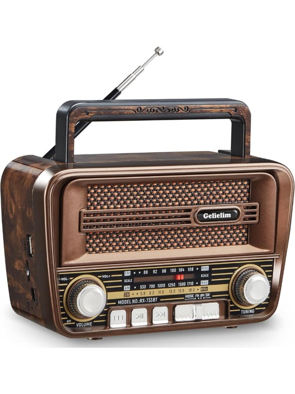 Vintage Retro Portable AM FM SW Radio & Bluetooth 5.3 Speaker - Compact